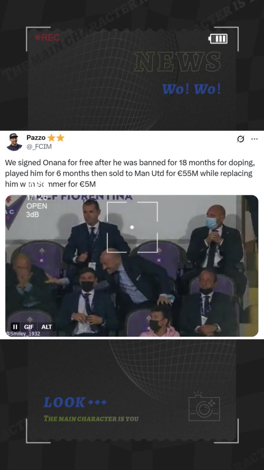 竊喜，國米博主：免簽奧納納5500萬賣給曼聯(lián)又500萬簽下索默